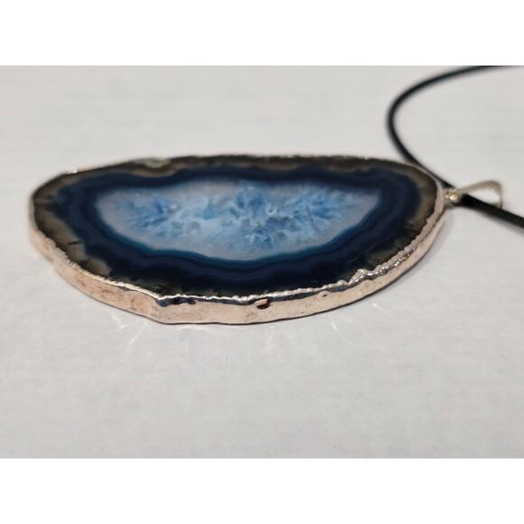 Blue Agate Slice Pendant Necklace | Natural Stone | Adjustable Cord - Picture 7 of 16